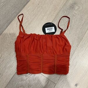 White Fox Boutique Burnt Orange Ruched Bustier Crop Top